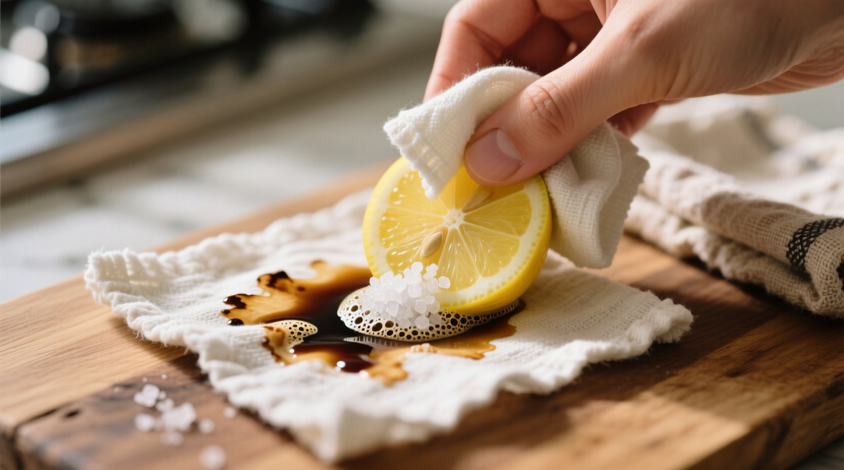 cold brew stain removal on cotton lemon salt