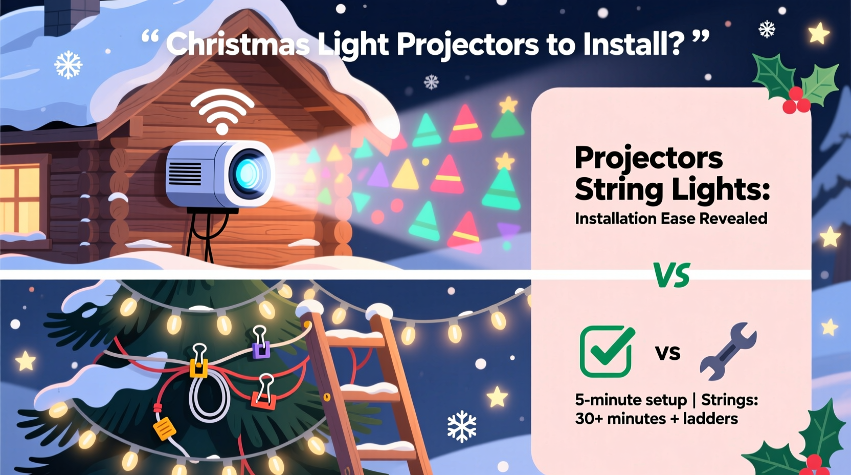 christmas light projectors vs string lights are they really easier to install