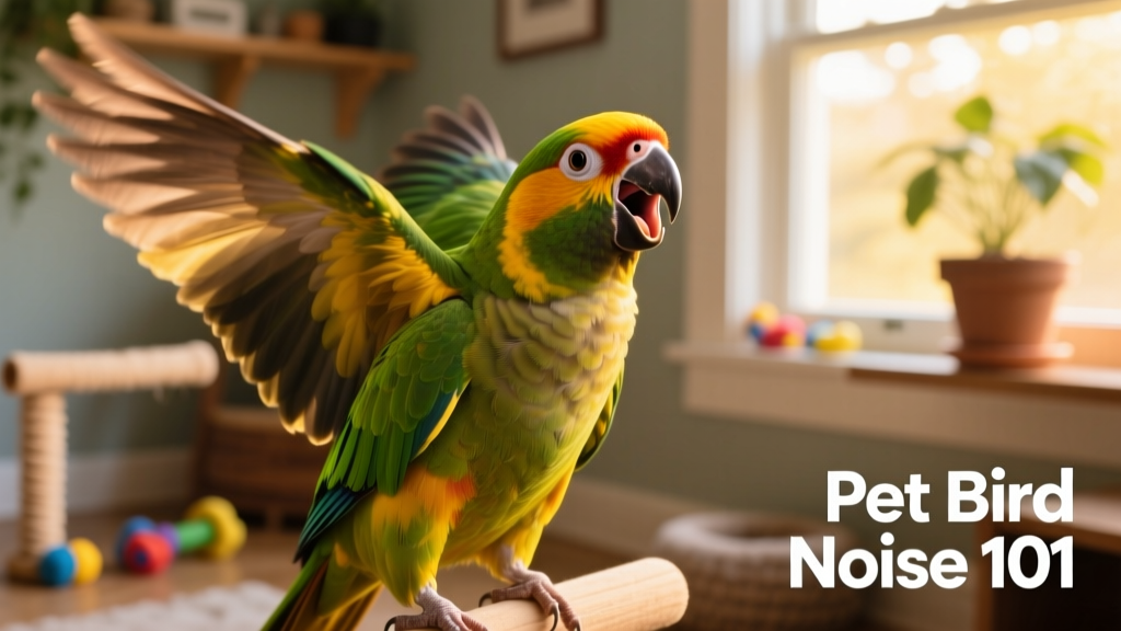A sun conure mid-call, wings slightly flared, beak wide open—capturing energetic, high-pitched vocalization