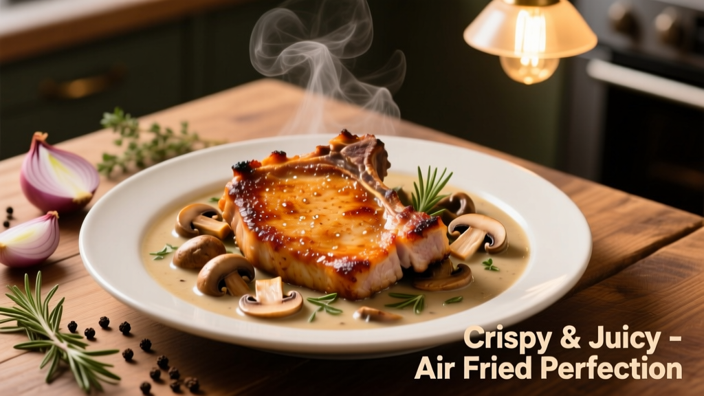 Crispy Juicy Air Fryer Pork Chops with Mushroom Soup