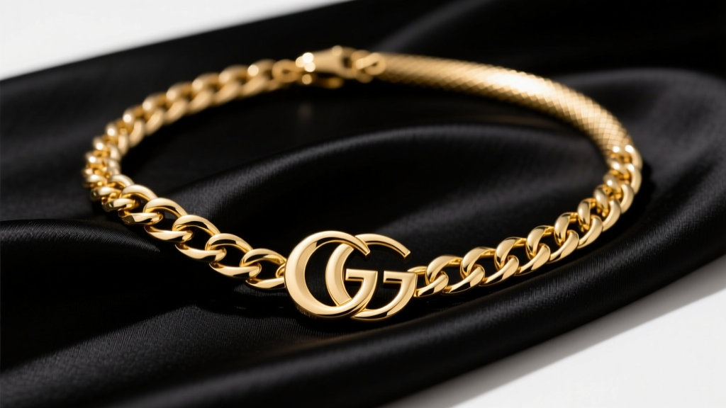 Gold-tone Givenchy flex snake chain necklace on black silk, showing the interlocking 4G logo clasp in soft studio lighting