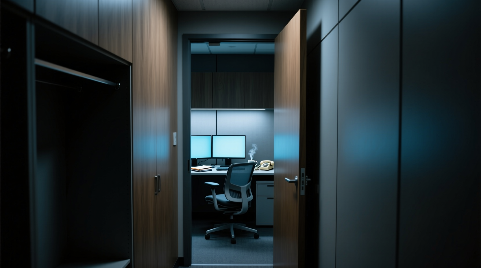 a walk in closet office hides your workspace in the wal