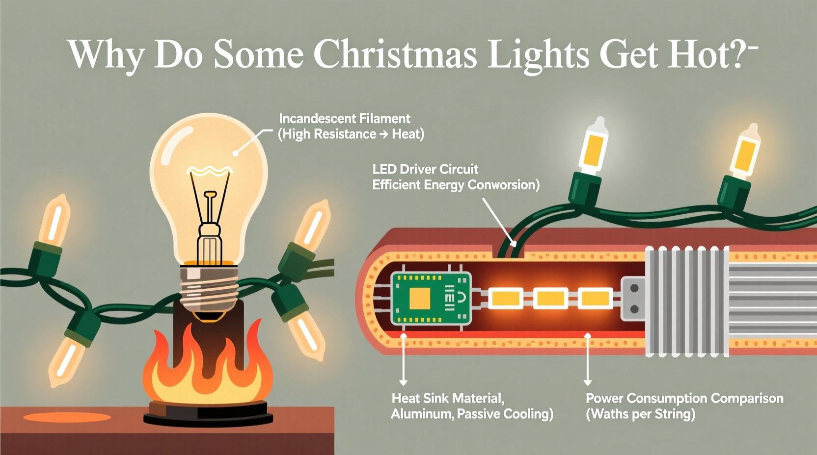 why do some christmas light strings get warm to the touch while others stay cool