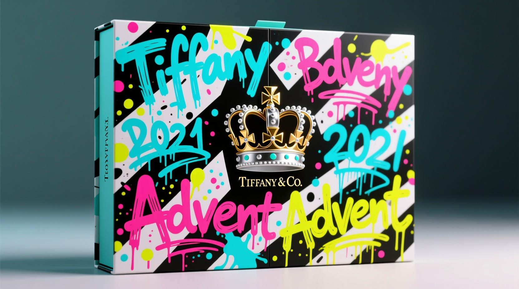the exterior of the 2021 tiffany co advent calendar featuring a print of jean michel basquiats 1982 artwork equals pi 1920x600p
