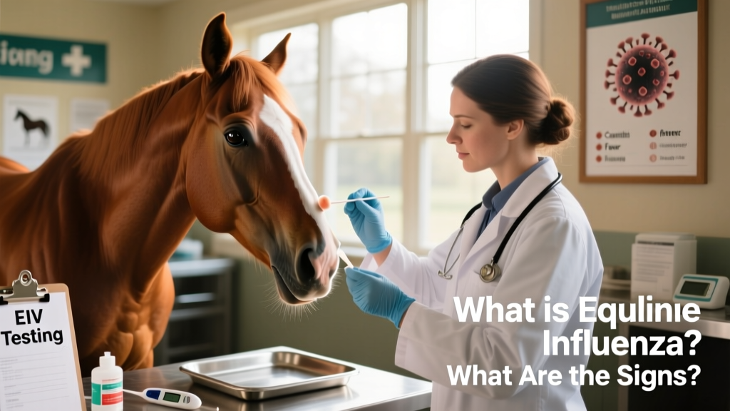 Veterinarian taking a nasal swab from a horse for EIV testing