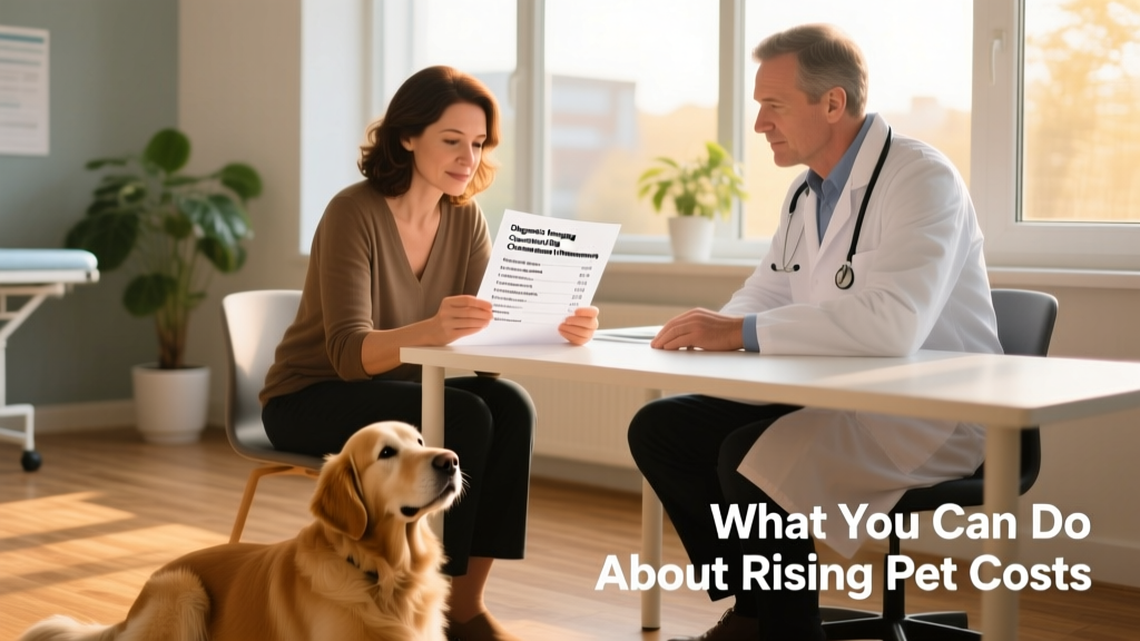 A pet owner reviewing a detailed, itemized veterinary estimate with their veterinarian