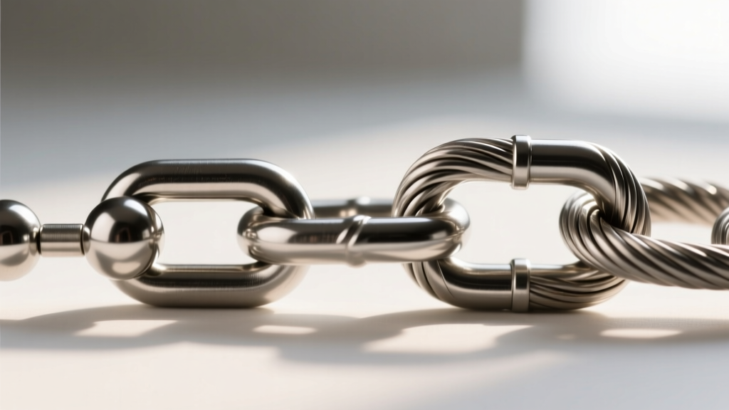 Macro photography comparing a 3mm stainless steel ball chain connector and a laser-welded rolo cable chain link