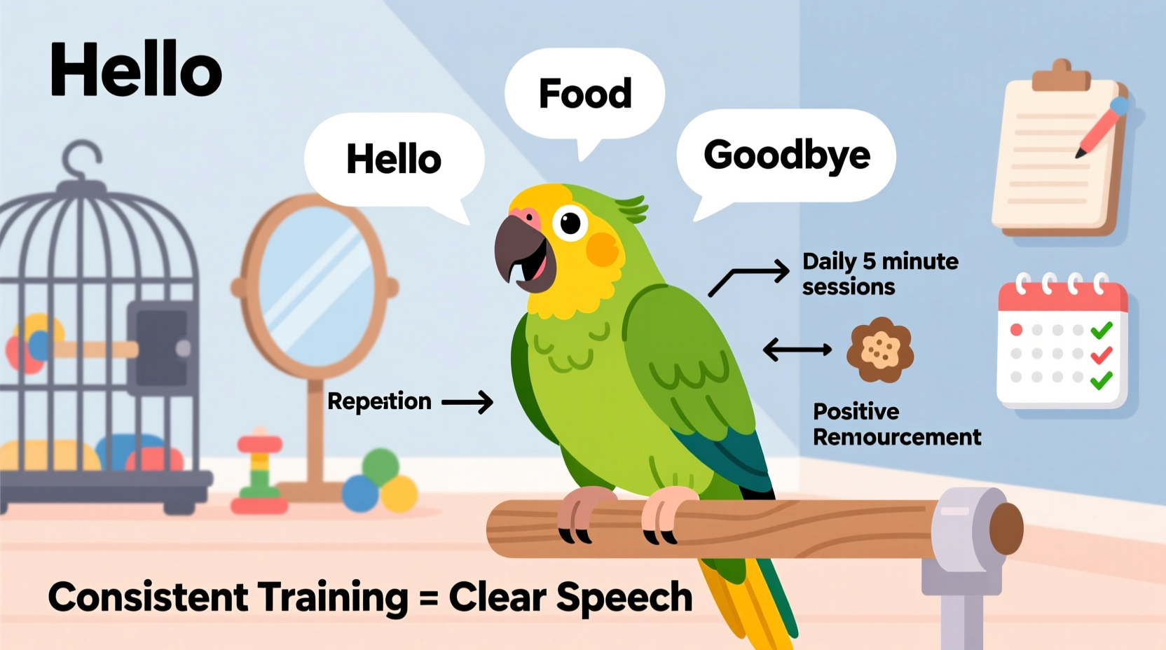 how to train a parrot to talk clearly with consistent methods