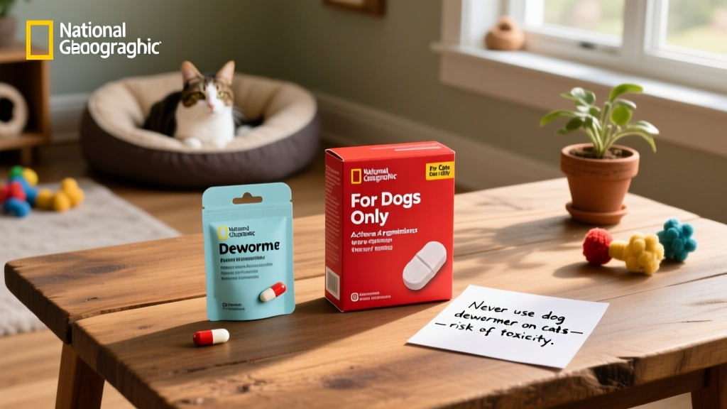 Side-by-side comparison of cat and dog deworming products with clear labeling