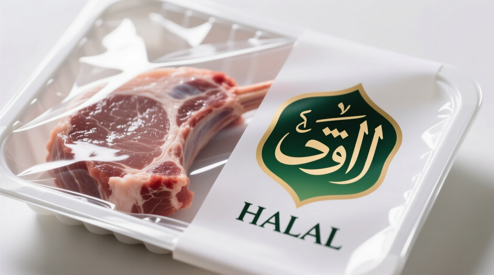 Halal certification symbol on packaged meat products