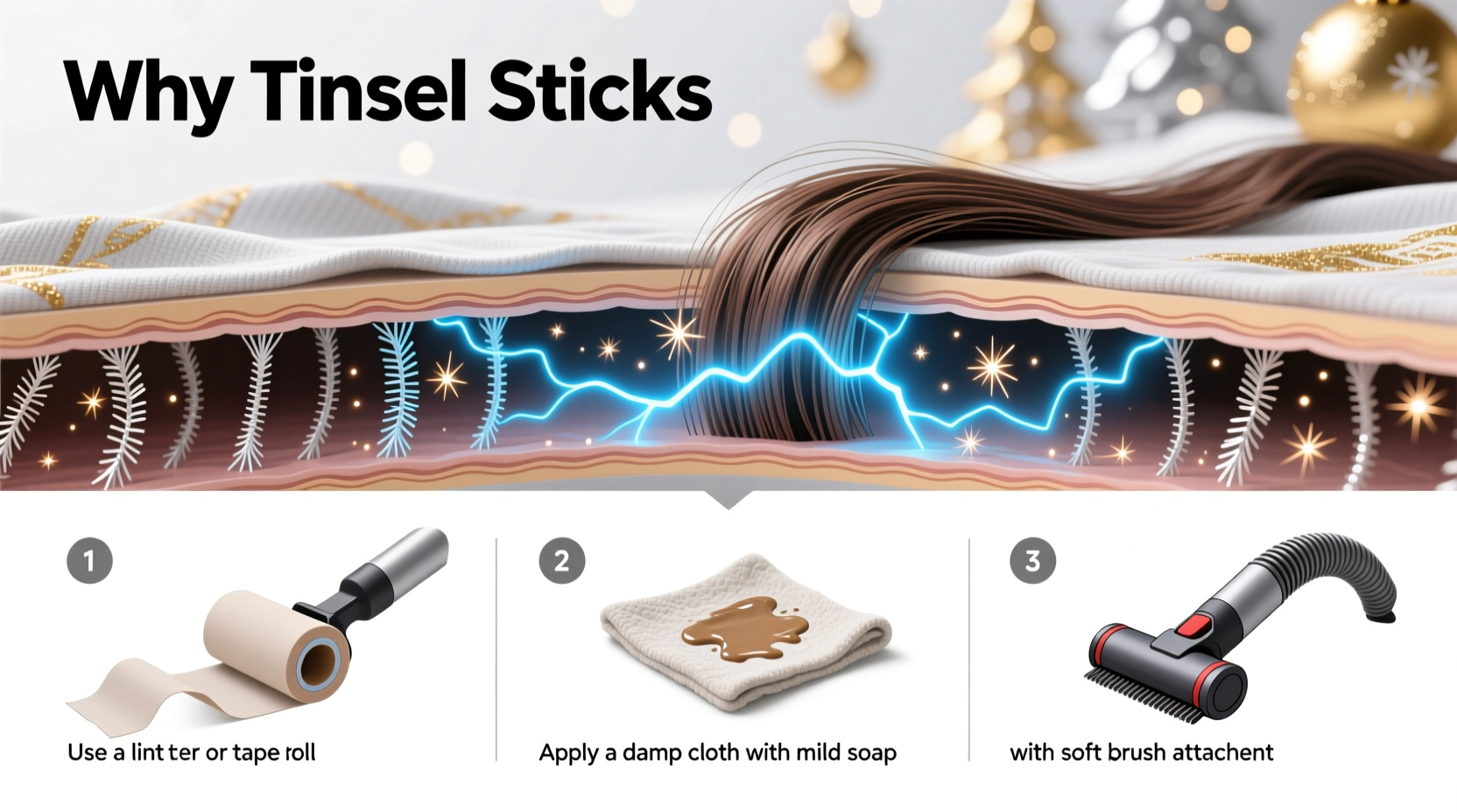 why does tinsel stick to everything and how to remove it fast