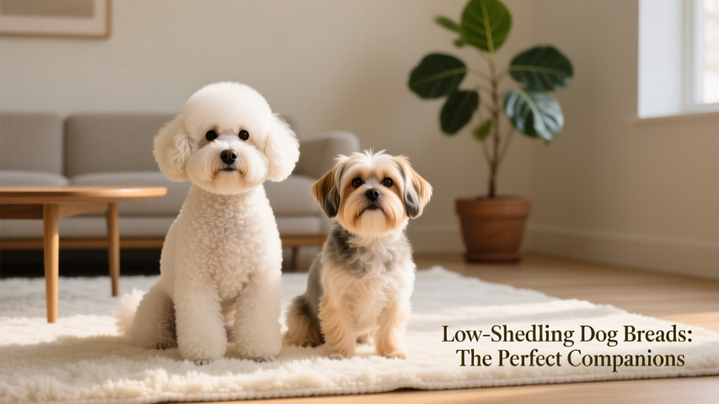 A well-brushed Bichon Frise and Shih Tzu sitting side by side on a clean rug, both sporting soft, fluffy coats