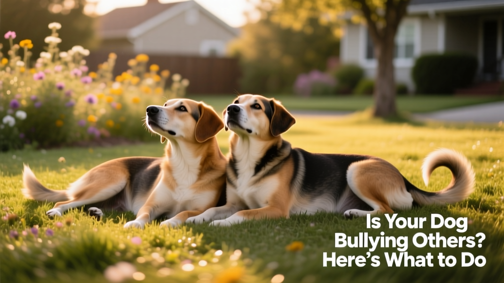 Two dogs lying side by side on grass, relaxed and resting, with soft eyes and loose bodies—demonstrating peaceful coexistence