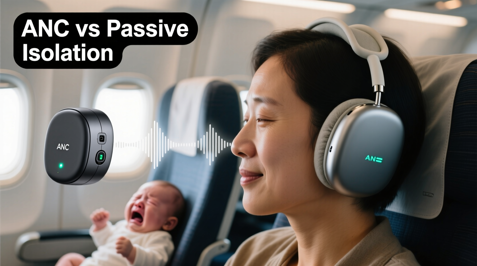active noise cancelling vs passive isolation which actually blocks out crying babies on planes