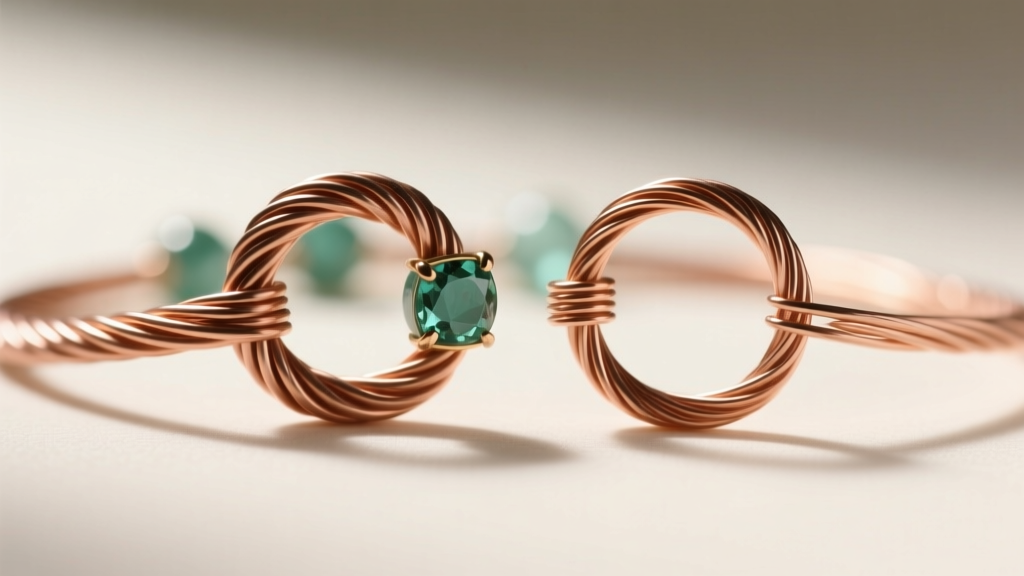 Side-by-side macro comparison of 20-gauge and 26-gauge copper wire loops used for wrapping gemstone beads in custom jewelry.