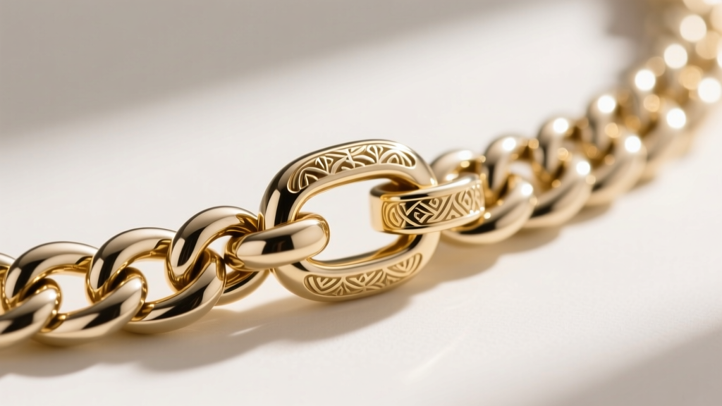 Macro photography of a heavy 2.5mm 18k white gold 20 inch cuban link chain clasp detail, showcasing the secure lobster clasp.