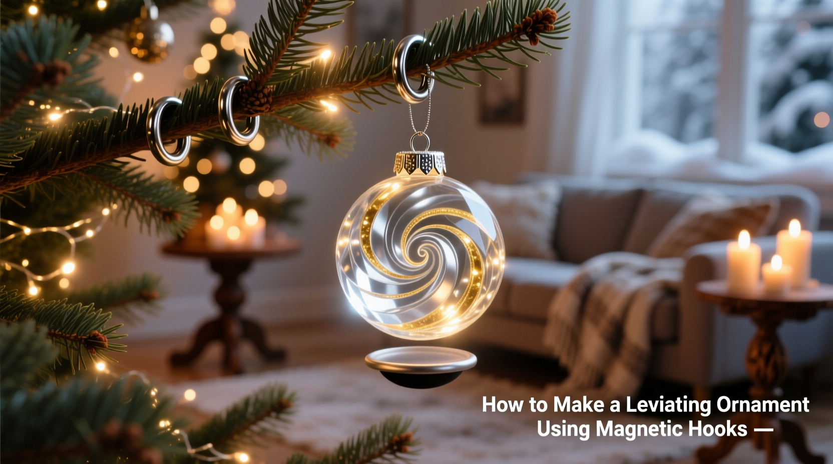 how to make a levitating ornament using magnetic christmas tree hooks