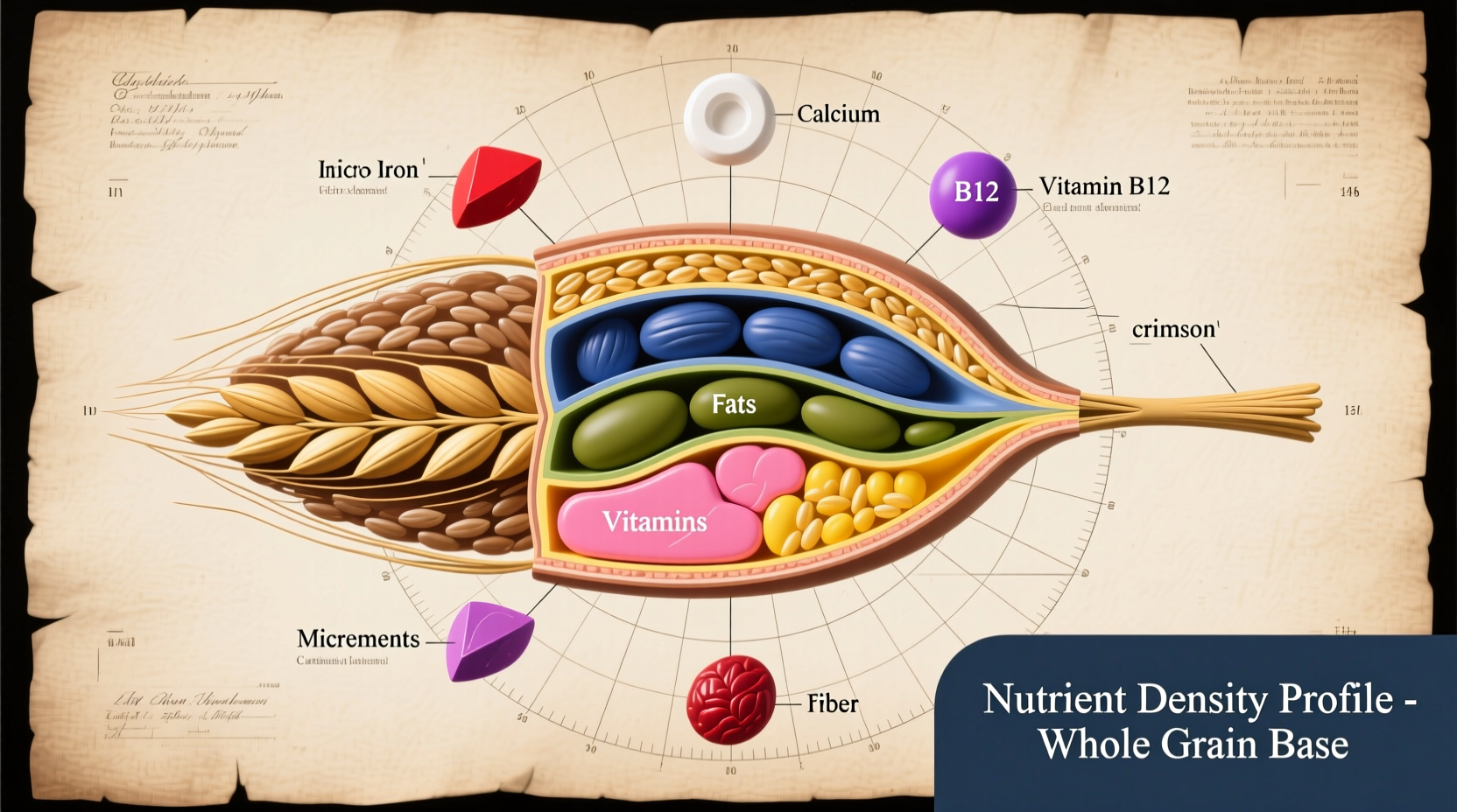 Scientific illustration of food nutrients