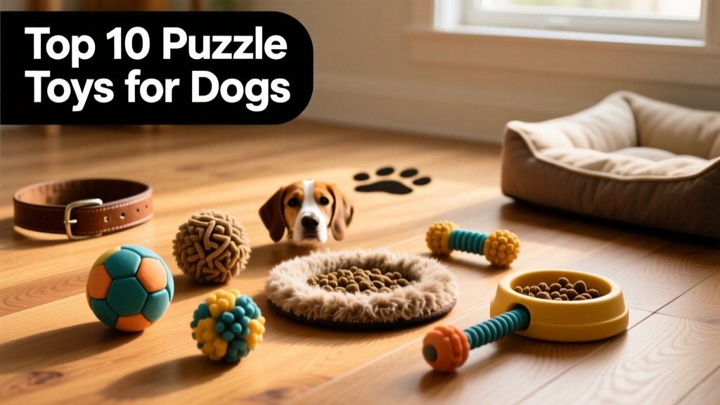 Assorted FurPetVo puzzle toys arranged on a clean wooden floor: treat balls, snuffle mats, and interactive feeders