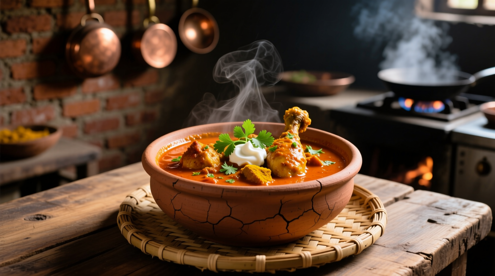 Chicken tikka masala in traditional clay bowl