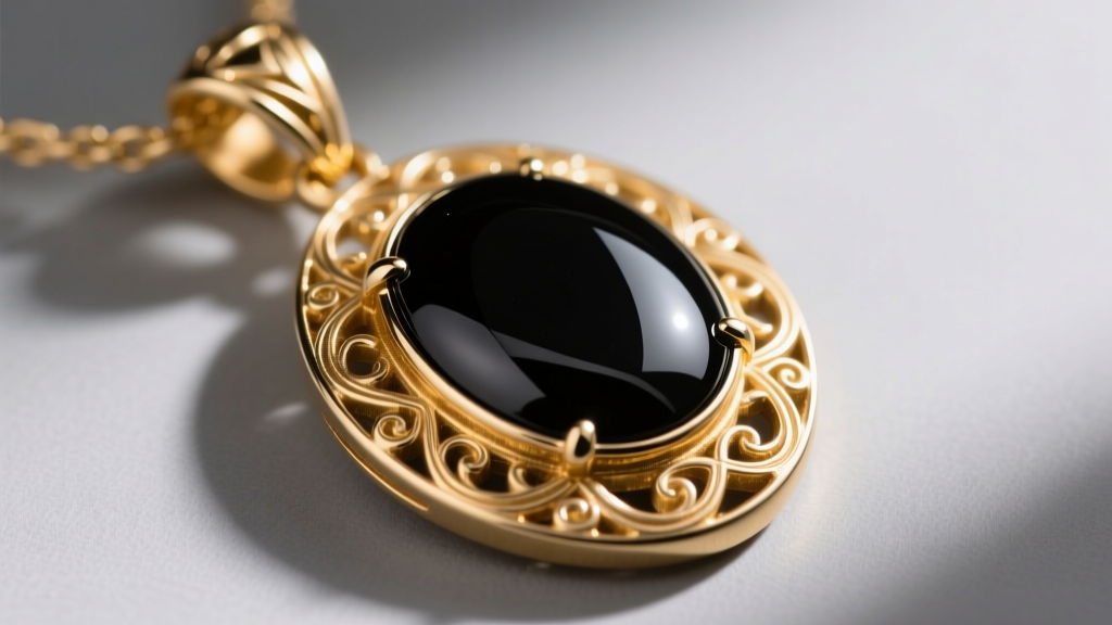 Macro shot of black vitreous glass enamel filling inside a 14k gold Hawaiian heirloom pendant showing smooth glass-like texture