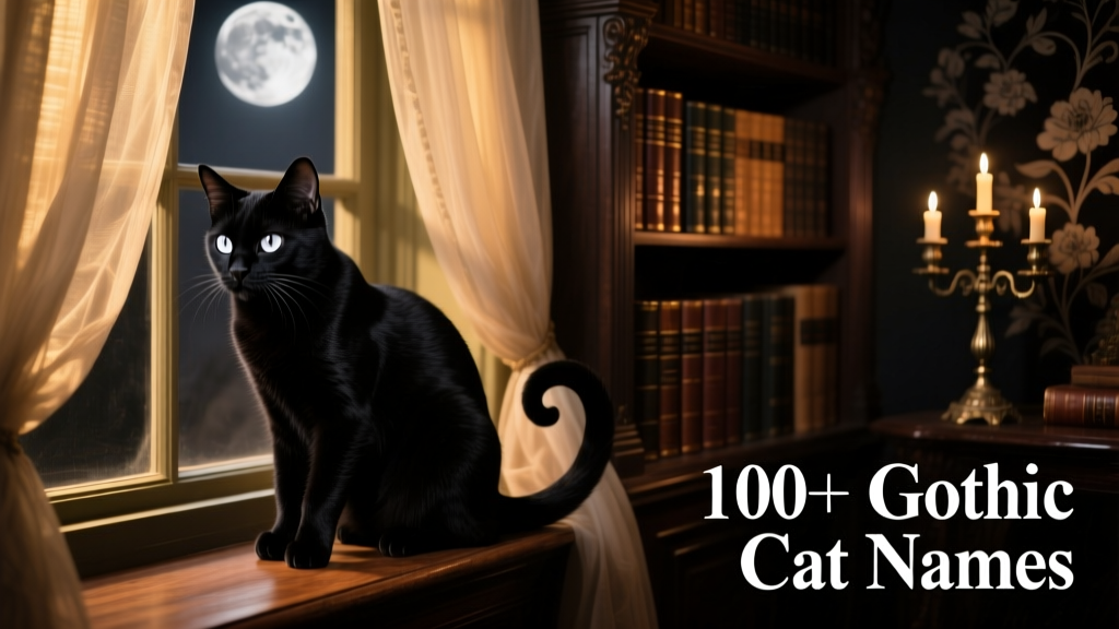 A sleek black cat gazing mysteriously from a moonlit windowsill