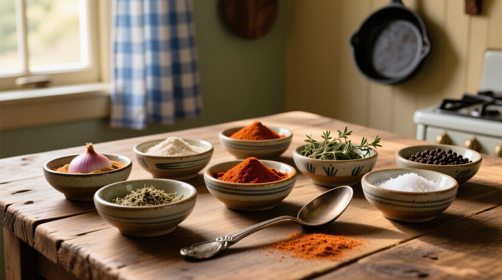 Cajun spice blend ingredients in small bowls