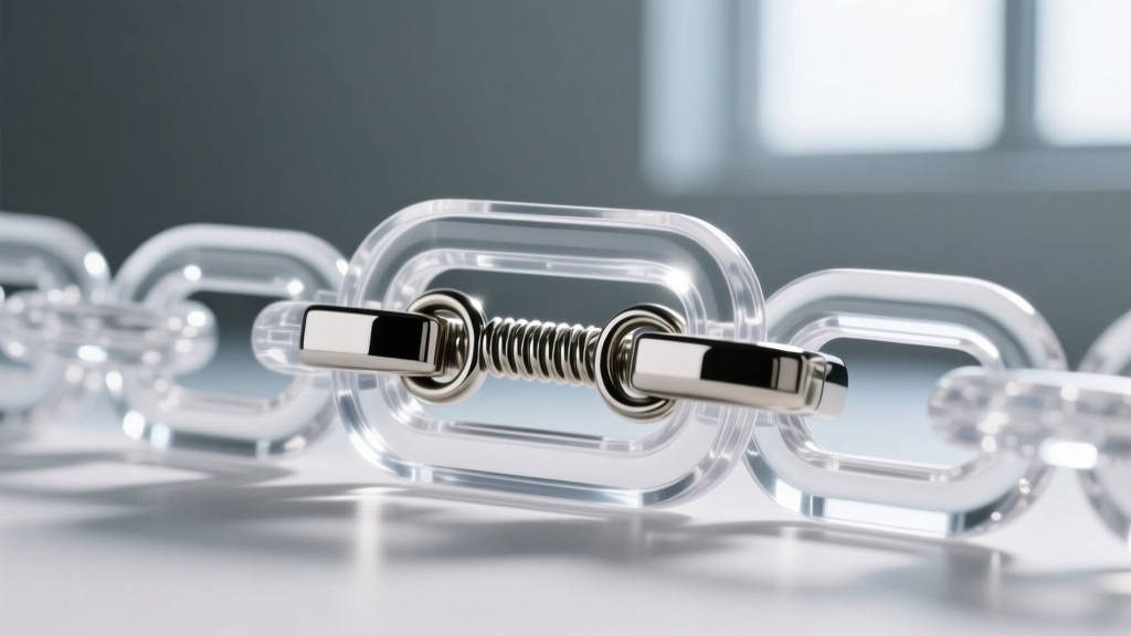 Macro shot of breakaway magnetic clasp on acrylic cheer chain highlighting the safety release mechanism and smooth polished edges.