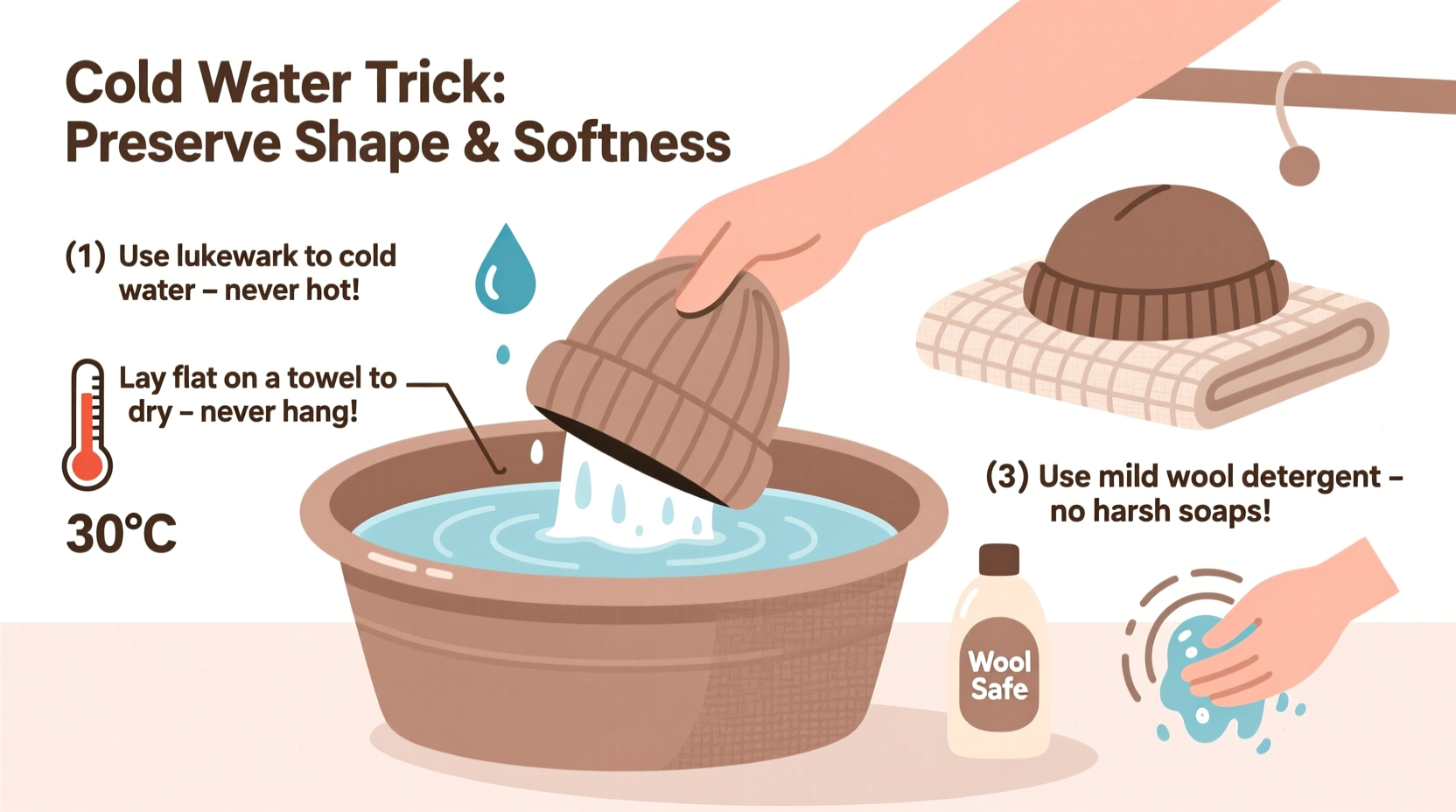 how to wash a wool hat without shrinking it using cold water tricks