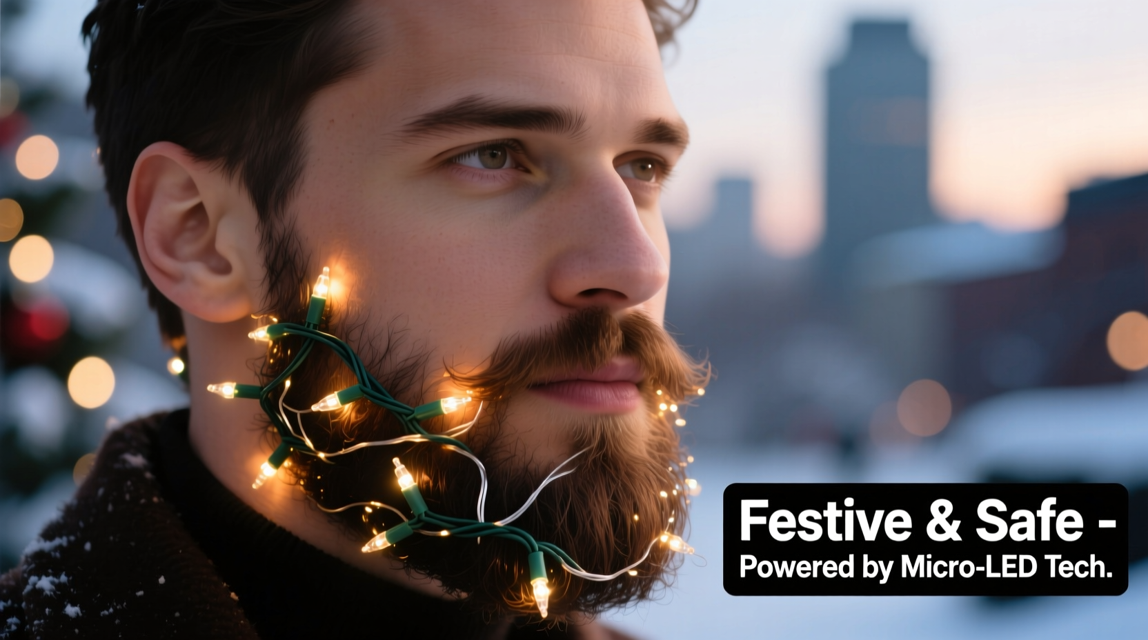 how to style a beard with tiny embedded christmas lights safely