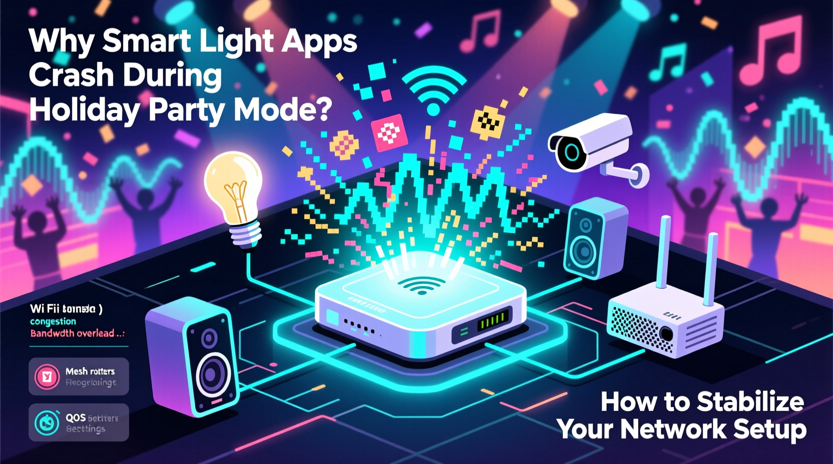 why do smart light apps crash during holiday party mode and how to stabilize your network setup