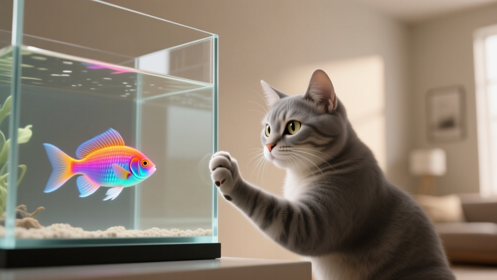 Cat Paw Touching the Fish Tank Glass: Interest