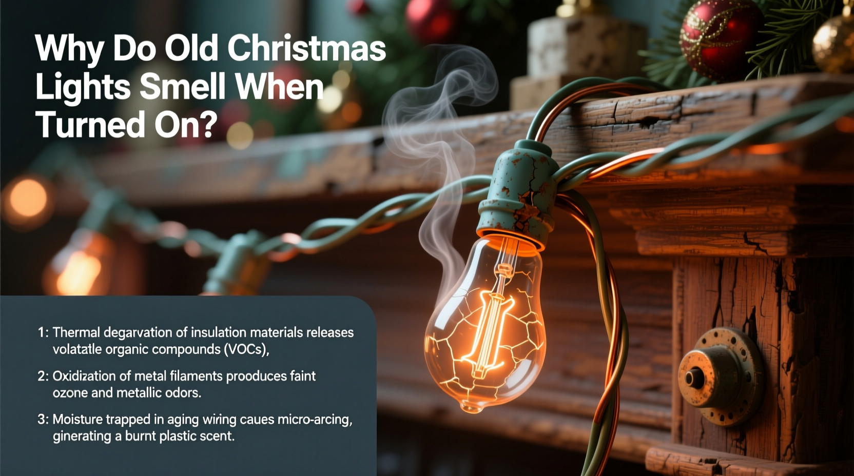 why do old christmas light strings smell when turned on science behind it