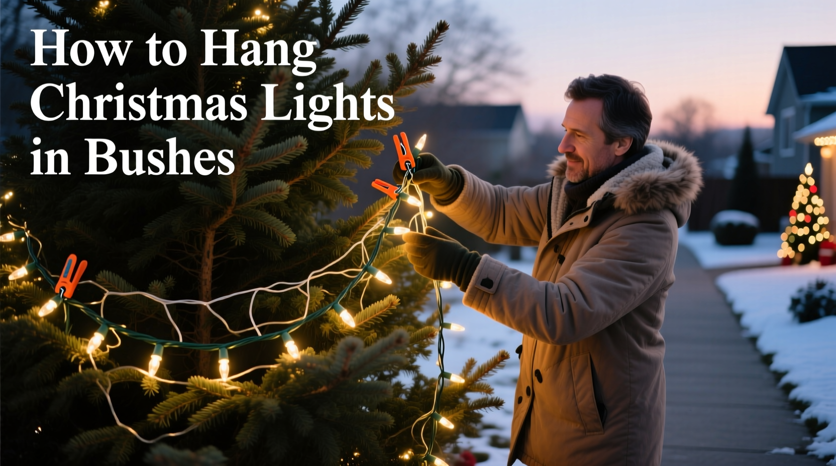 how to hang christmas lights in bushes