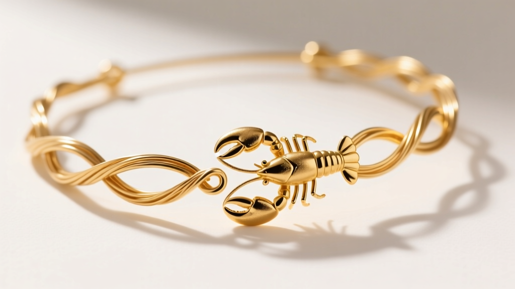 Macro shot of an 18-karat gold hair vine with a lobster clasp, showing the warm yellow hue and structural flexibility of the wire