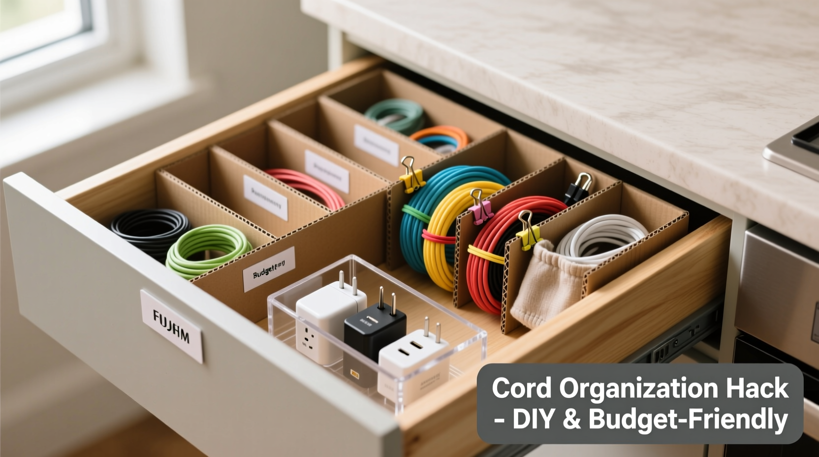 how to organize cords and chargers in a drawer with diy budget solutions
