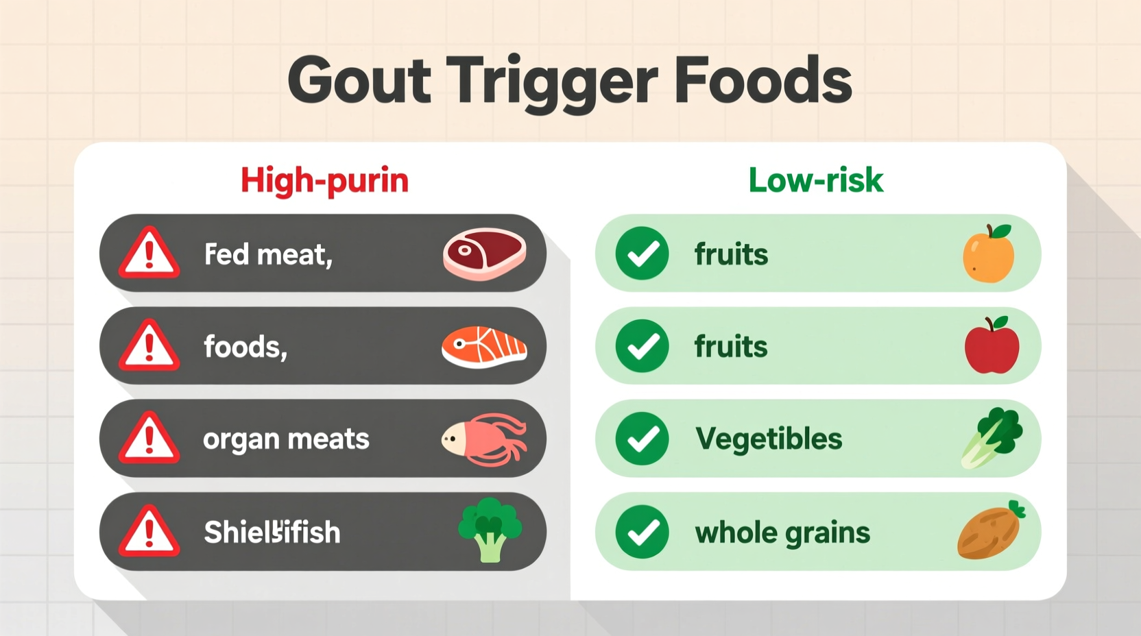 Gout trigger foods visual comparison chart