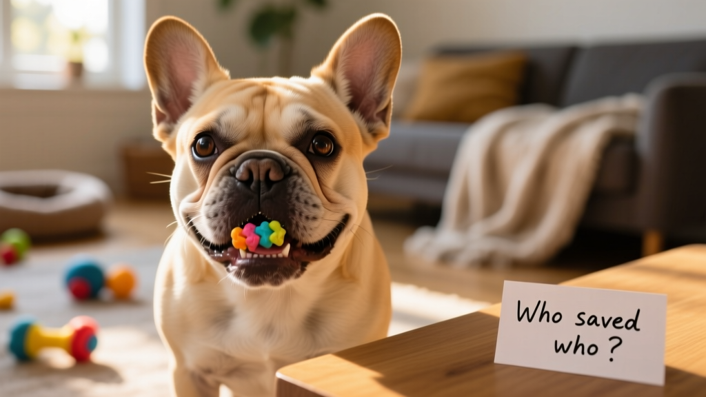 Portrait of French Bulldog eating a snack