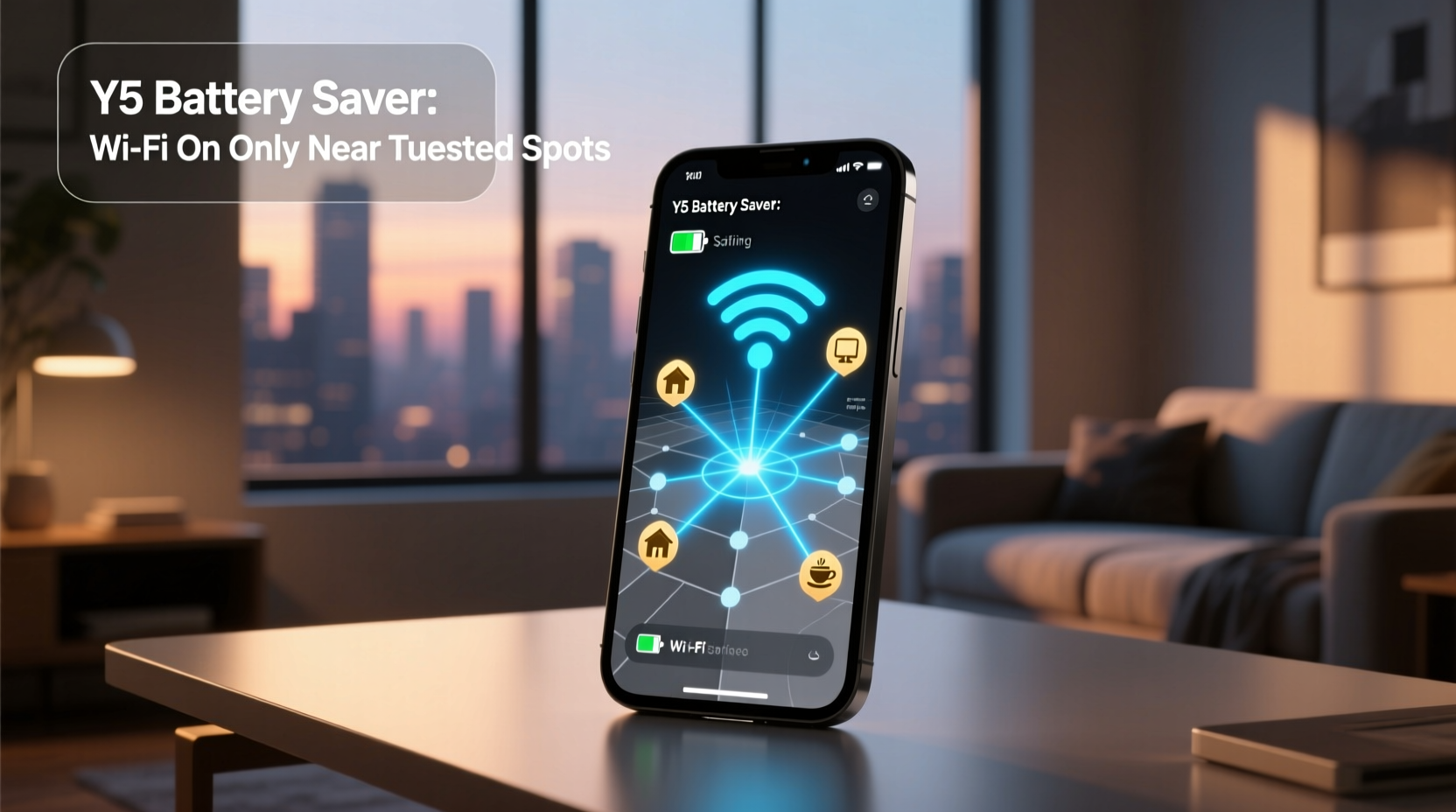 y5 battery saver keeps wi fi on only near trusted spots