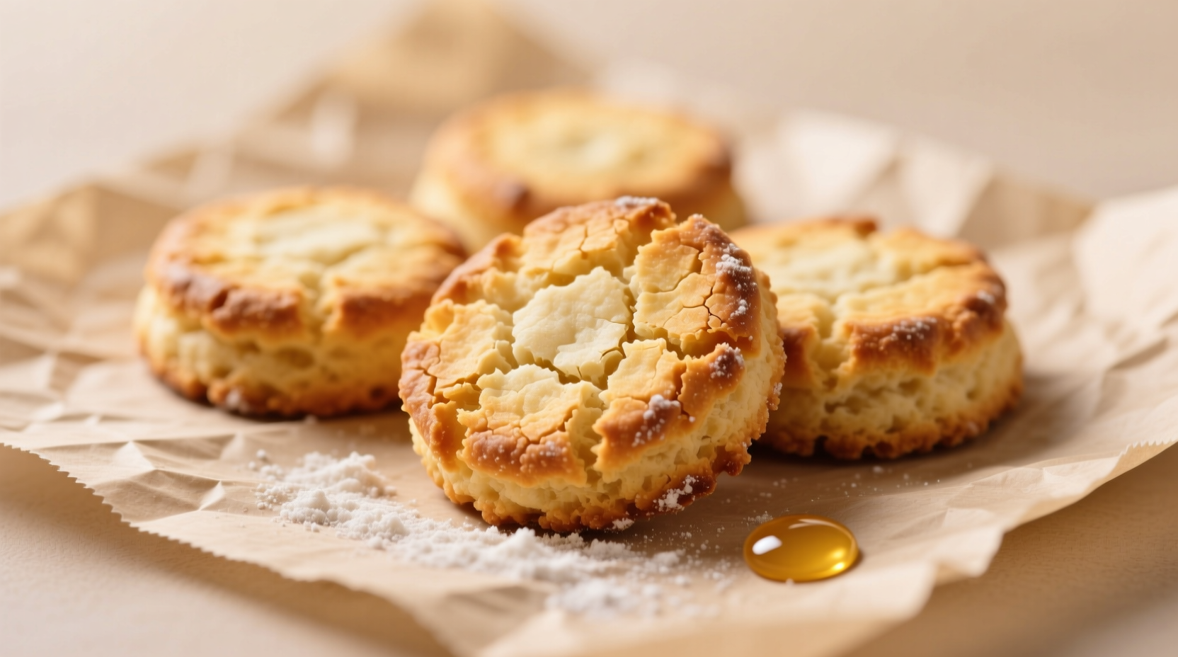 Golden air-fried biscuits on parchment paper