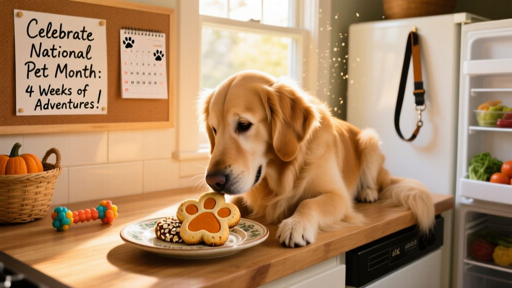 A happy dog enjoying a homemade treat on a sunny kitchen counter
