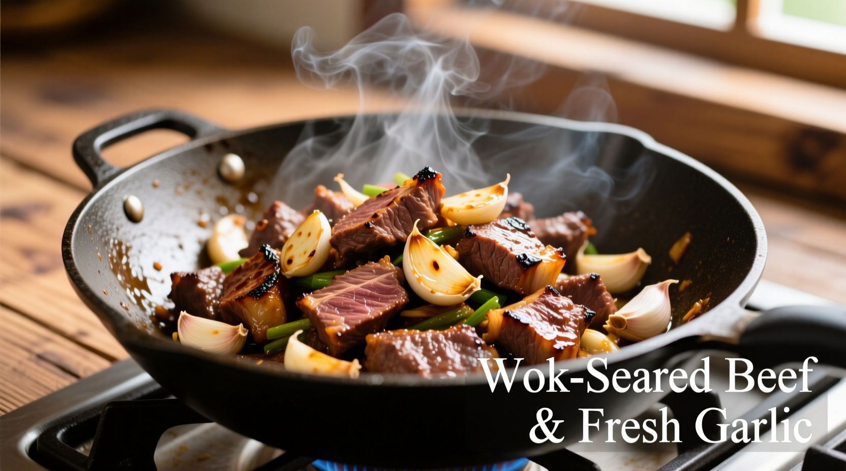 Wok-seared beef with fresh garlic