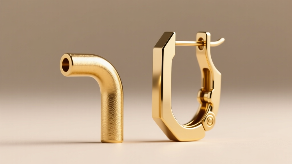 Side view of a bent 20-gauge gold post next to an 18-gauge leverback wire, highlighting structural support for heavy drop earrings