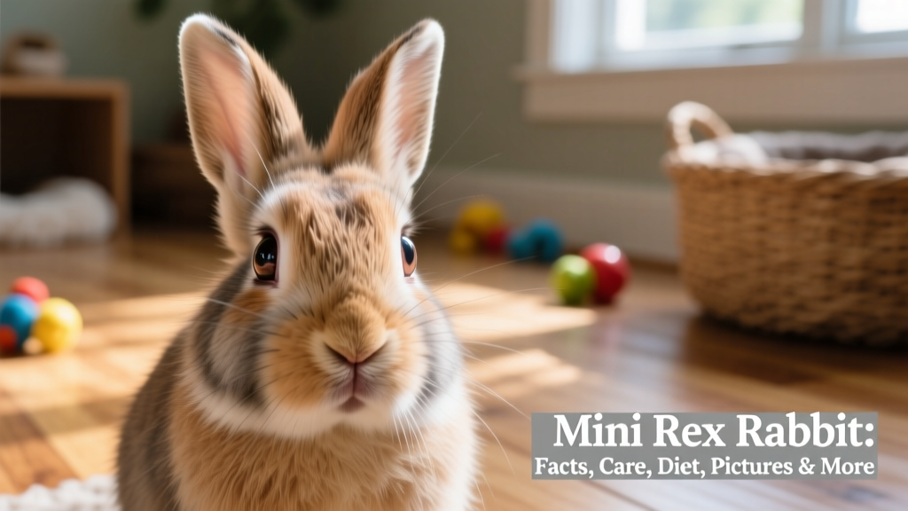 Close-up of a Mini Rex rabbit’s face highlighting its expressive eyes, upright ears, and ultra-soft, velvety fur texture