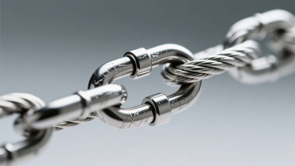 Macro shot of a 1.2mm 316L stainless steel rope chain connected to a secure lobster clasp on a medical professional's scrub top
