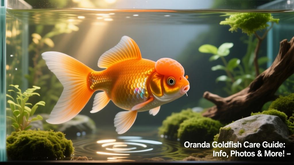 Side view of a healthy Oranda goldfish swimming gracefully in a planted aquarium