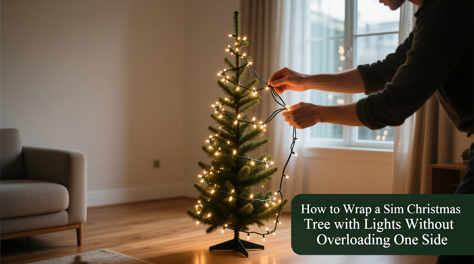 how to wrap a slim christmas tree with lights without overloading one side