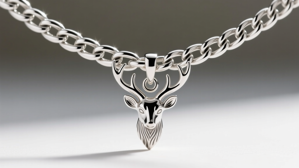 Close-up of a heavy 2.5mm solid sterling silver wheat chain supporting a hart pendant, highlighting laser-welded link joints.