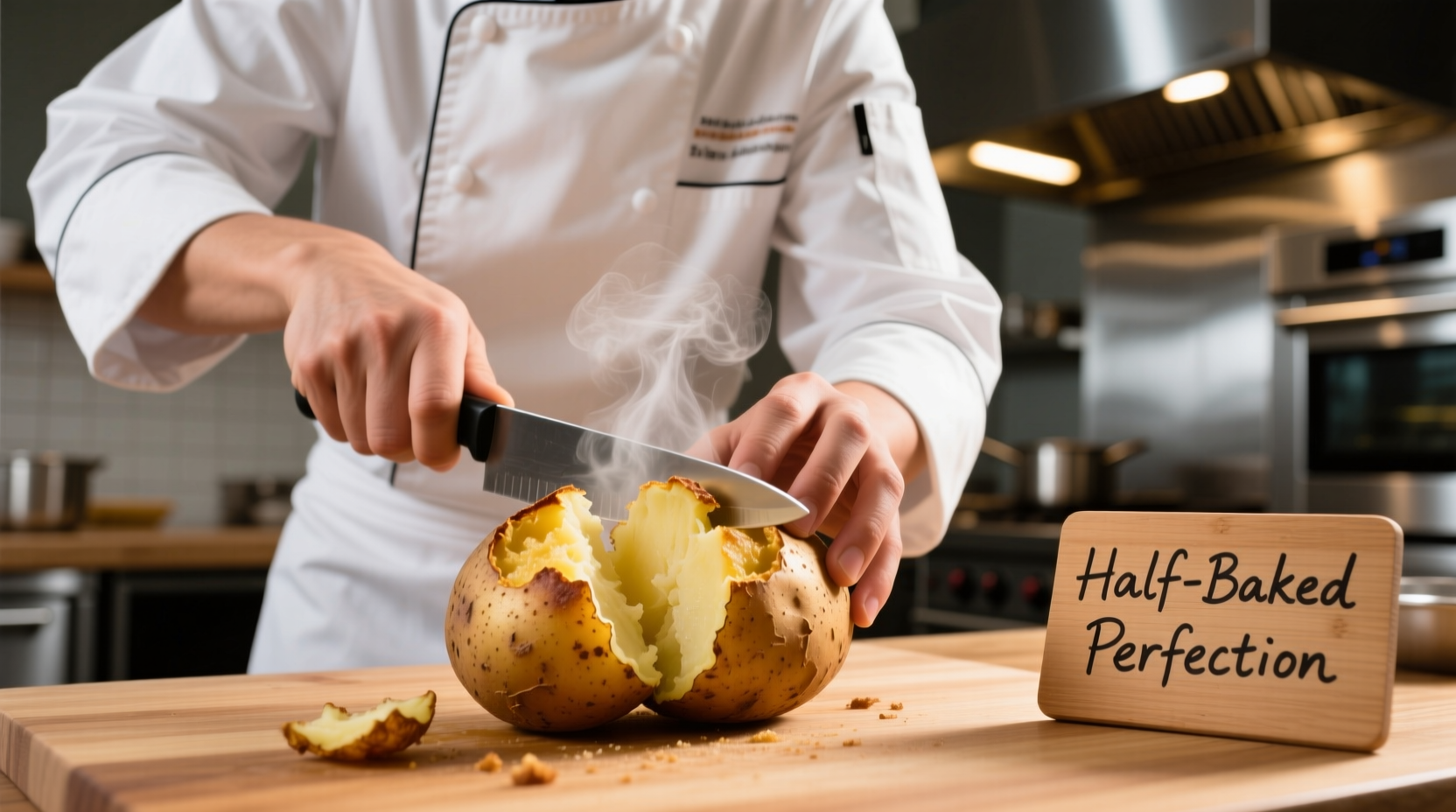 Chef demonstrating half baked potato technique