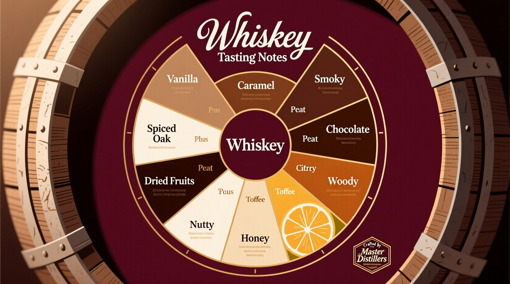 Whiskey tasting notes chart showing flavor wheel